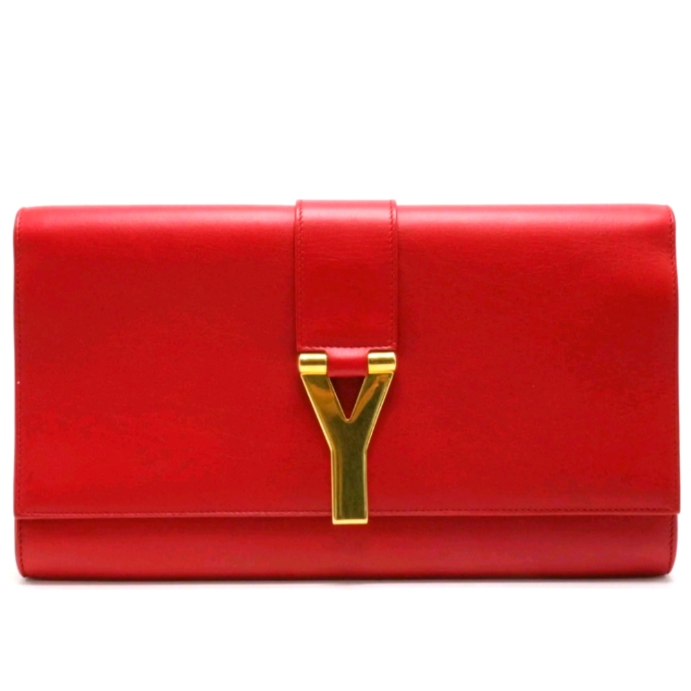YVES SAINT LAURENT CALFSKIN LEATHER Y LIGNE CLUTCH RED